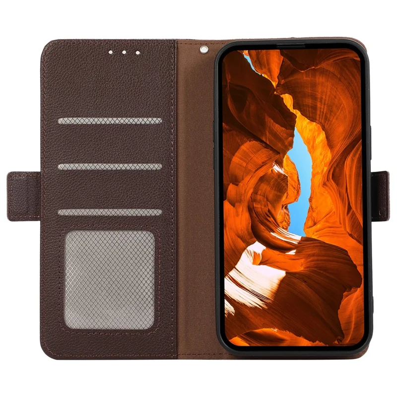 ABEEL For Xiaomi Poco X7 Pro 5G  /  Redmi Turbo 4 5G Case Litchi Texture Leather RFID Blocking Phone Cover - Brown