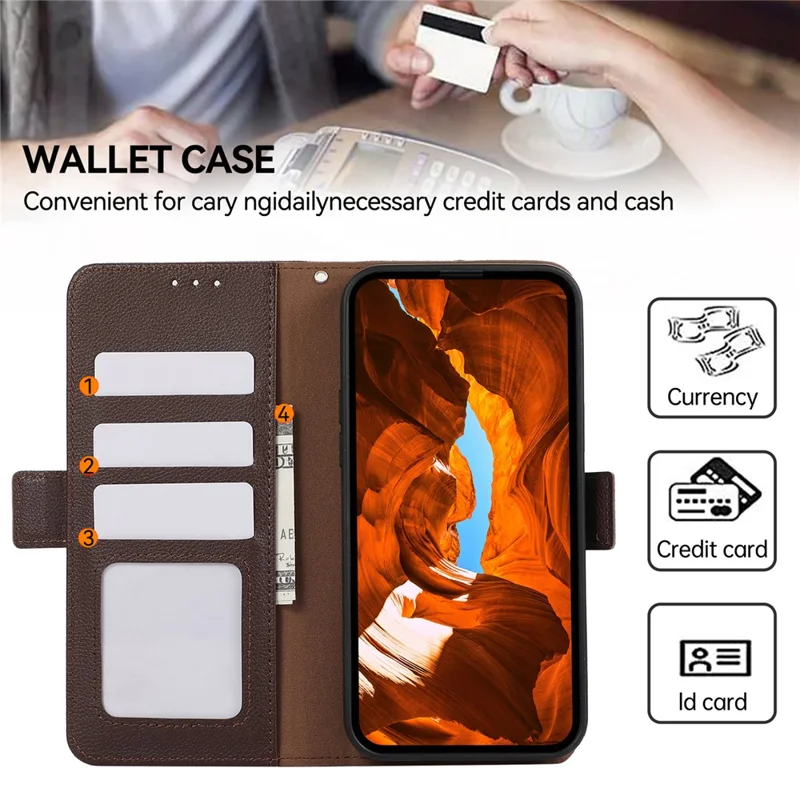 ABEEL For Xiaomi Poco X7 Pro 5G  /  Redmi Turbo 4 5G Case Litchi Texture Leather RFID Blocking Phone Cover - Brown