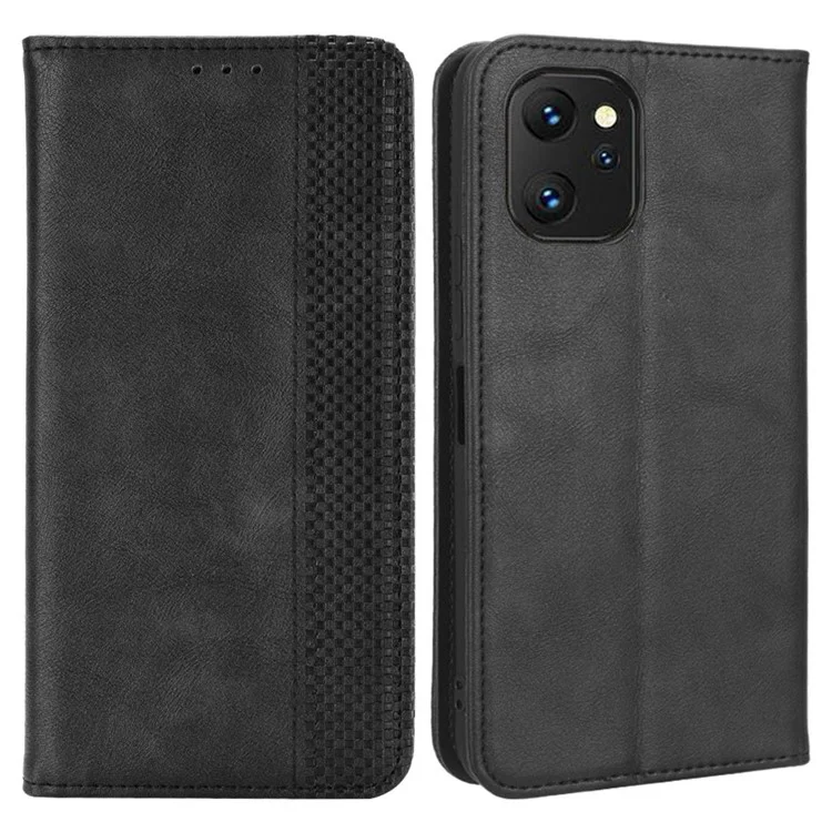 Drop-proof-telefonhülle Für Umditigi Power 7 / 7s, Faltbarer Stand Retro -abdruckmuster Magnetisch Verschluss Flip Leder Handyabdeckungsbrieftasche - Schwarz