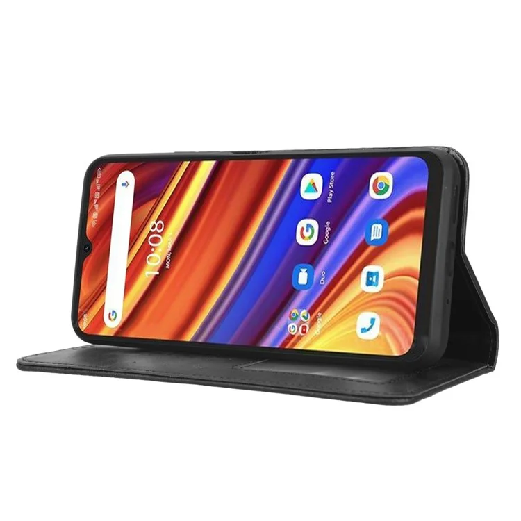 Drop-proof-telefonhülle Für Umditigi Power 7 / 7s, Faltbarer Stand Retro -abdruckmuster Magnetisch Verschluss Flip Leder Handyabdeckungsbrieftasche - Schwarz