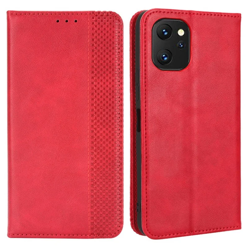 Drop-proof Phone Case For Umidigi Power 7 / 7S, Foldable Stand Retro Imprint Pattern Magnetic Closure Flip Leather Cell Phone Cover Wallet - Red