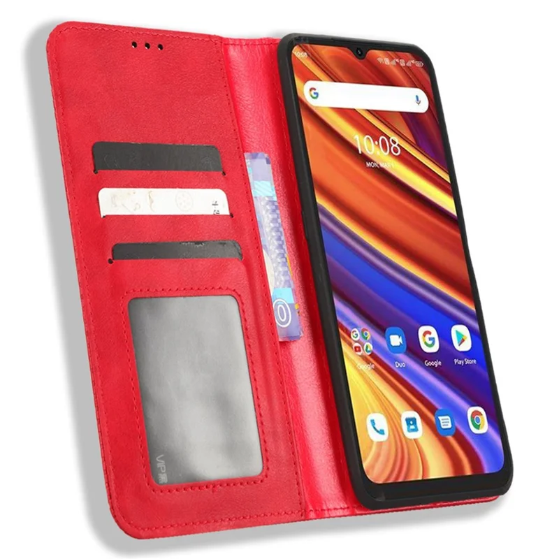 Drop-proof Phone Case For Umidigi Power 7 / 7S, Foldable Stand Retro Imprint Pattern Magnetic Closure Flip Leather Cell Phone Cover Wallet - Red