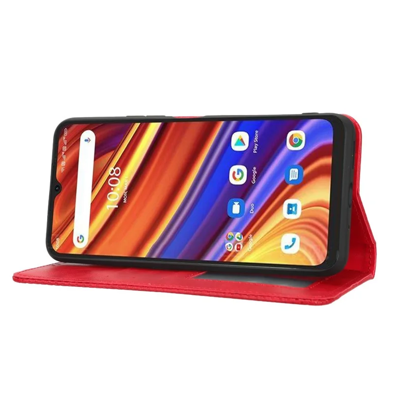 Drop-proof Phone Case For Umidigi Power 7 / 7S, Foldable Stand Retro Imprint Pattern Magnetic Closure Flip Leather Cell Phone Cover Wallet - Red