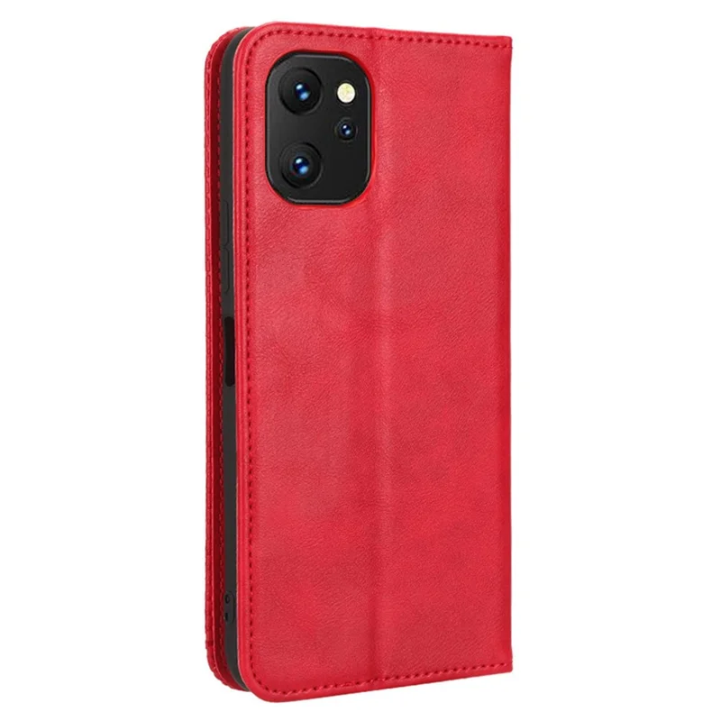 Drop-proof Phone Case For Umidigi Power 7 / 7S, Foldable Stand Retro Imprint Pattern Magnetic Closure Flip Leather Cell Phone Cover Wallet - Red