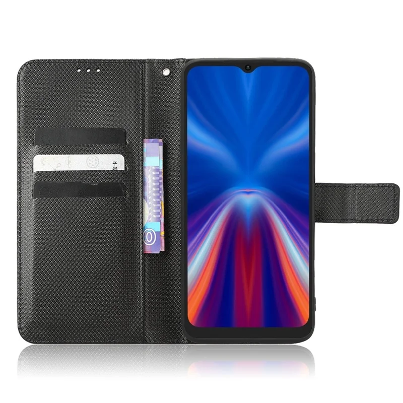 Protective Phone Case For Umidigi C1, Diamond Texture Phone Cover Folio Flip PU Leather Wallet Stand - Black