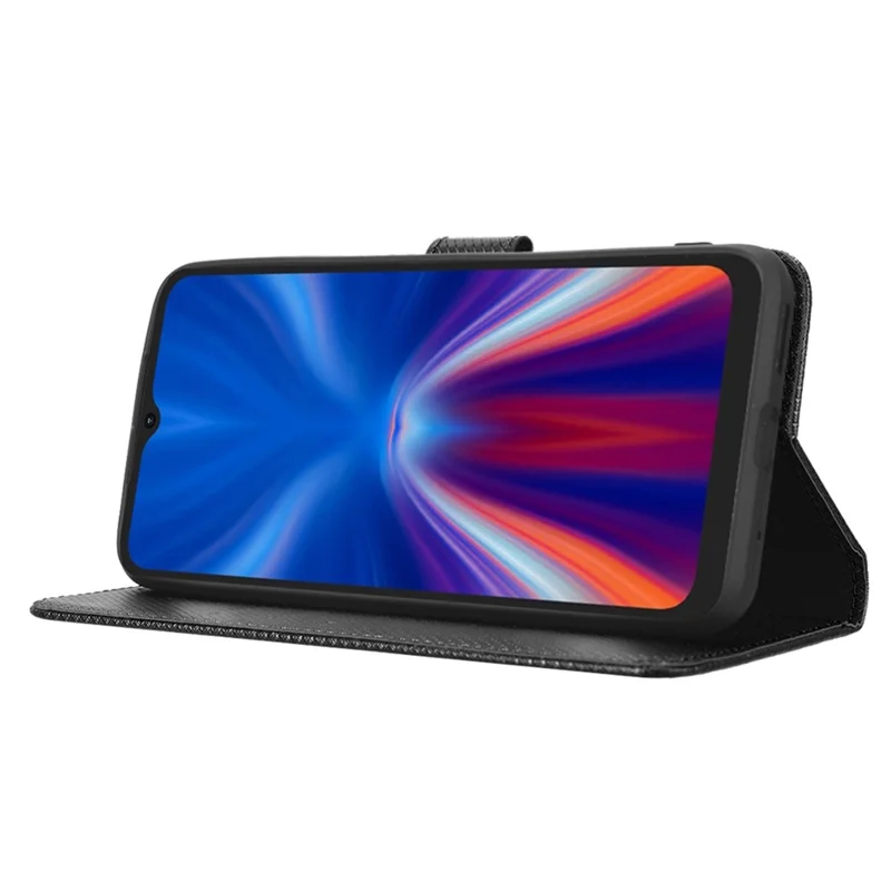 Protective Phone Case For Umidigi C1, Diamond Texture Phone Cover Folio Flip PU Leather Wallet Stand - Black