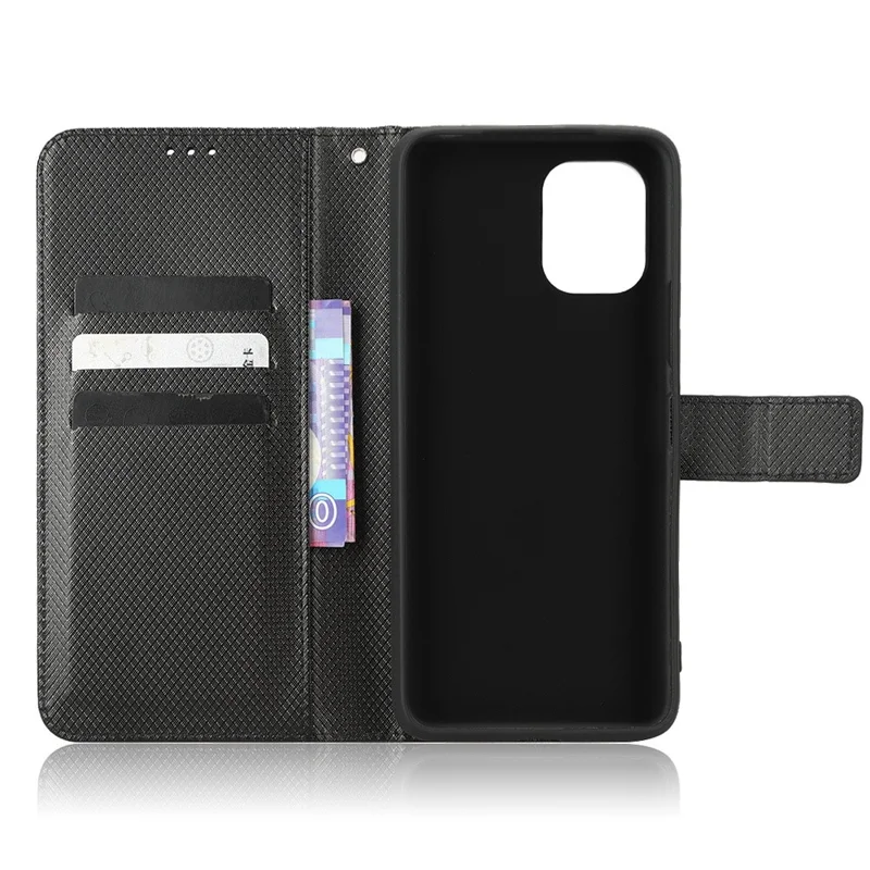 Protective Phone Case For Umidigi C1, Diamond Texture Phone Cover Folio Flip PU Leather Wallet Stand - Black