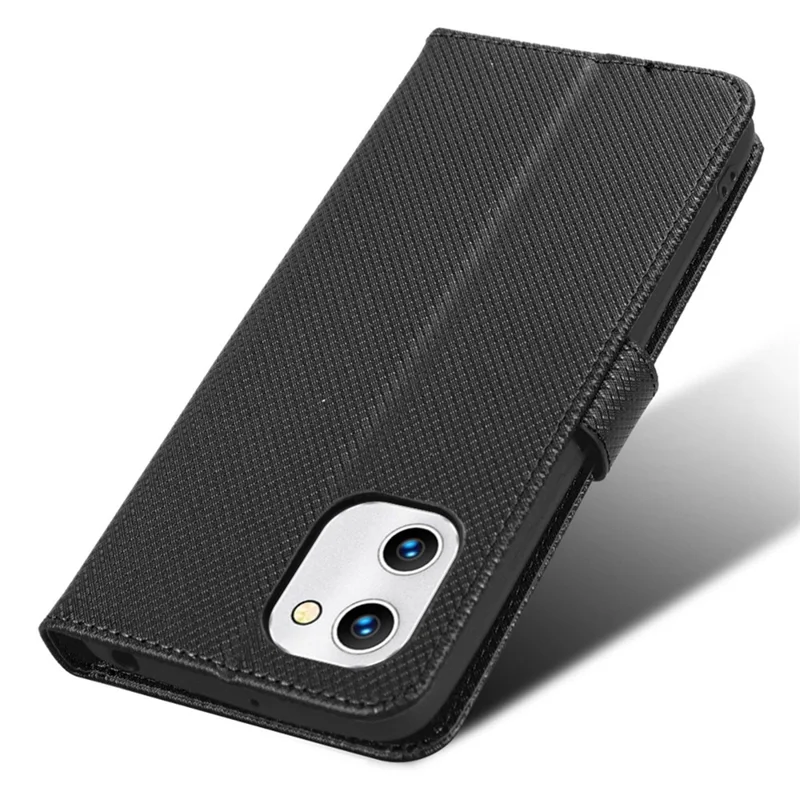 Protective Phone Case For Umidigi C1, Diamond Texture Phone Cover Folio Flip PU Leather Wallet Stand - Black