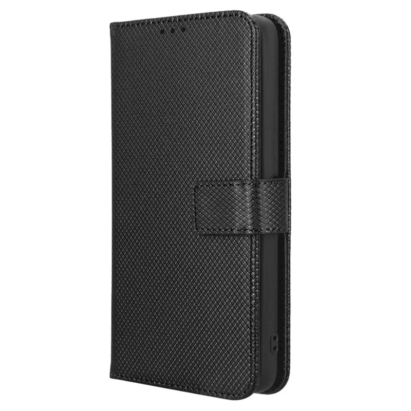 Protective Phone Case For Umidigi C1, Diamond Texture Phone Cover Folio Flip PU Leather Wallet Stand - Black