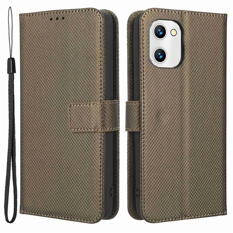 Case de Teléfono Protector Para Umidigi C1, Textura de Diamond Phone Cover Folio Flip PU Cuero de Cuero Soporte - Marrón