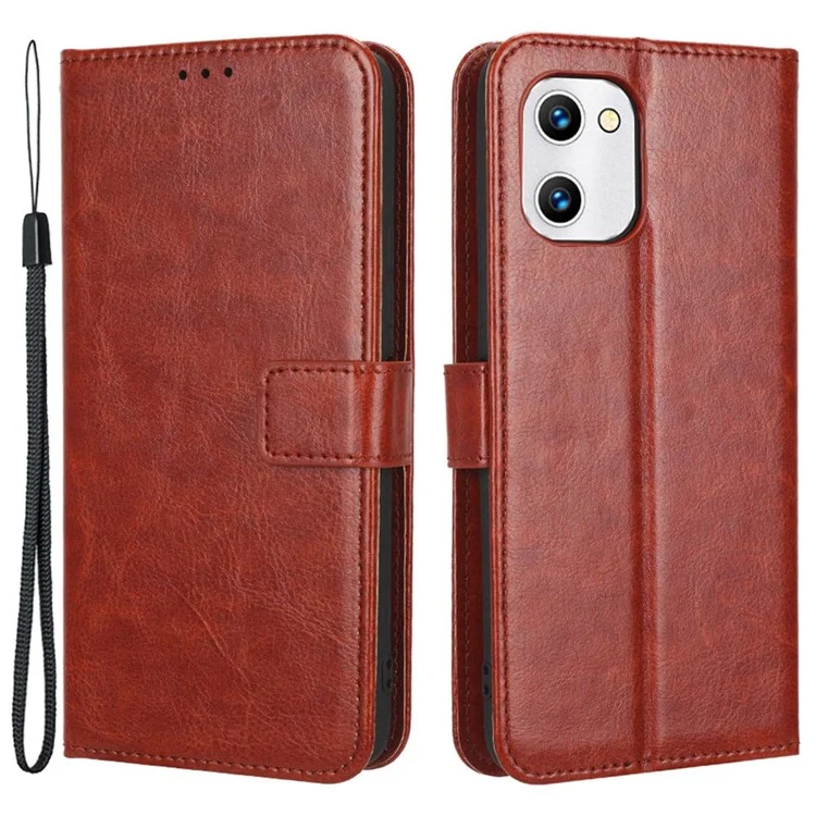Für Umiidigi C1 Full Protection Phone Case Stand Crazy Horse Textur Magnetic Clasp Phone Flip Leder Brieftasche Abdeckung - Braun