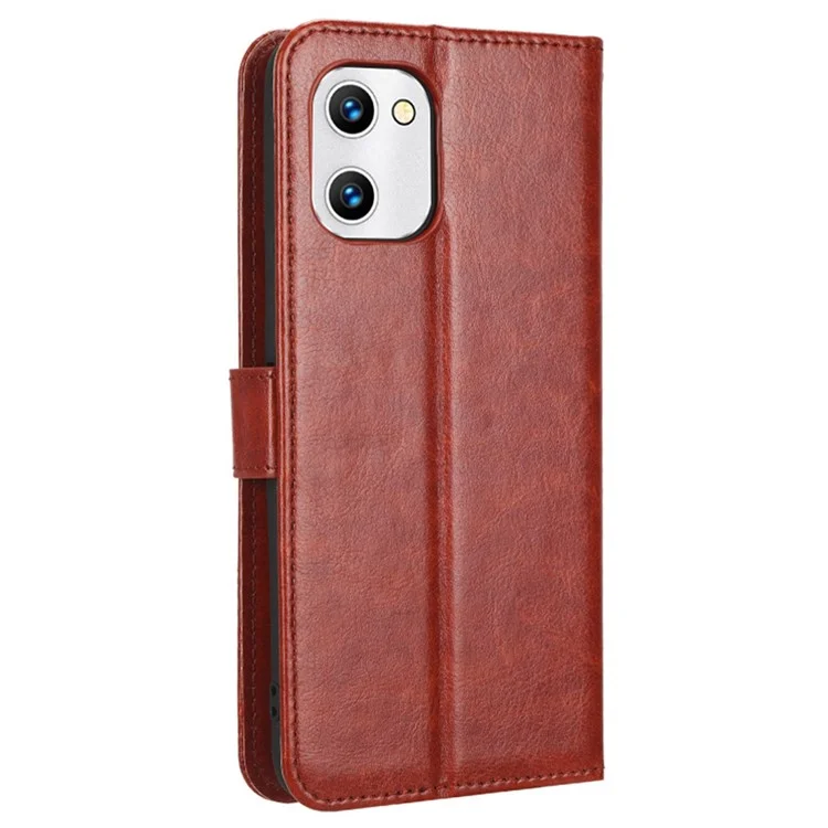 Für Umiidigi C1 Full Protection Phone Case Stand Crazy Horse Textur Magnetic Clasp Phone Flip Leder Brieftasche Abdeckung - Braun