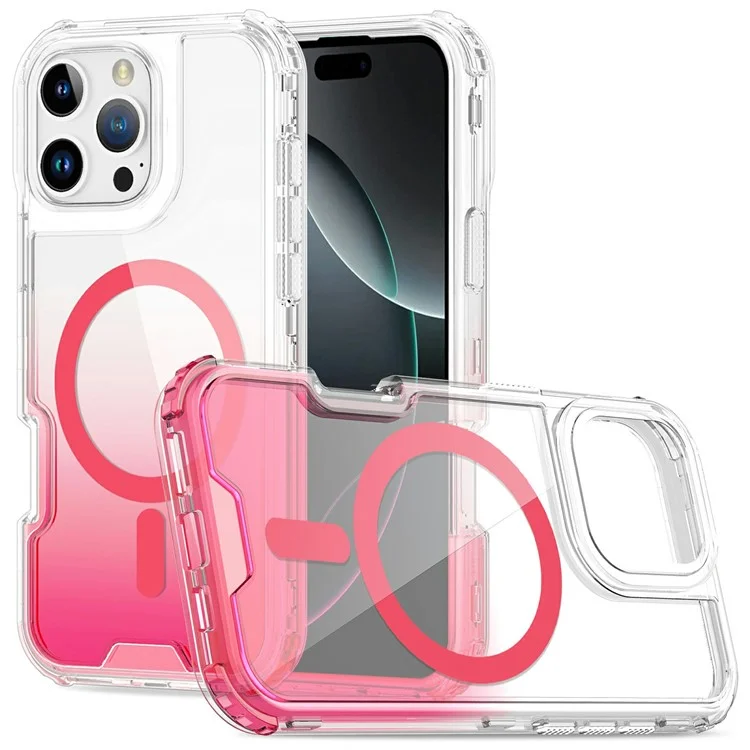 For iPhone 16 Pro Max Case Compatible with MagSafe Gradient Color TPU + PC Phone Back Cover - Gradient Pink
