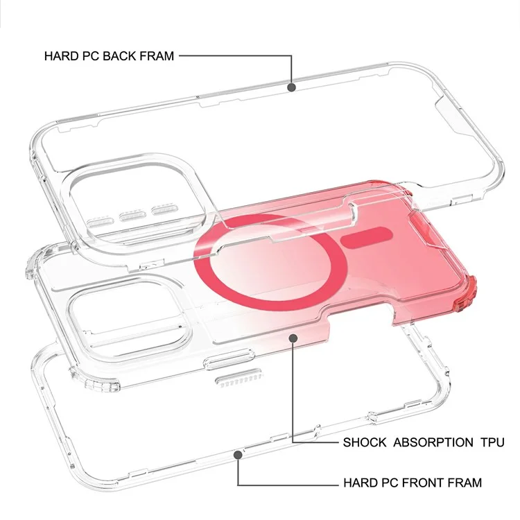 For iPhone 16 Pro Max Case Compatible with MagSafe Gradient Color TPU + PC Phone Back Cover - Gradient Pink