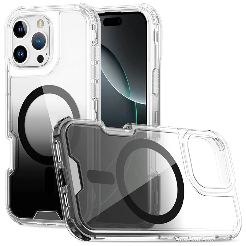 For iPhone 16 Pro Max Case Compatible with MagSafe Gradient Color TPU + PC Phone Back Cover - Gradient Grey