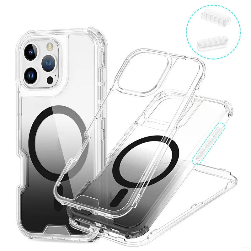 For iPhone 16 Pro Max Case Compatible with MagSafe Gradient Color TPU + PC Phone Back Cover - Gradient Grey
