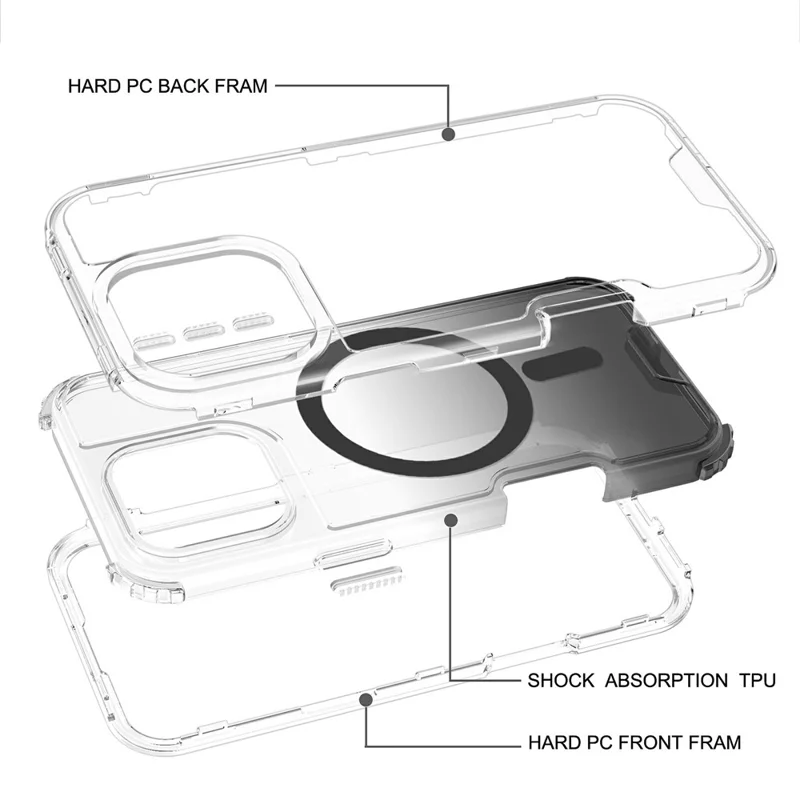 For iPhone 16 Pro Max Case Compatible with MagSafe Gradient Color TPU + PC Phone Back Cover - Gradient Grey