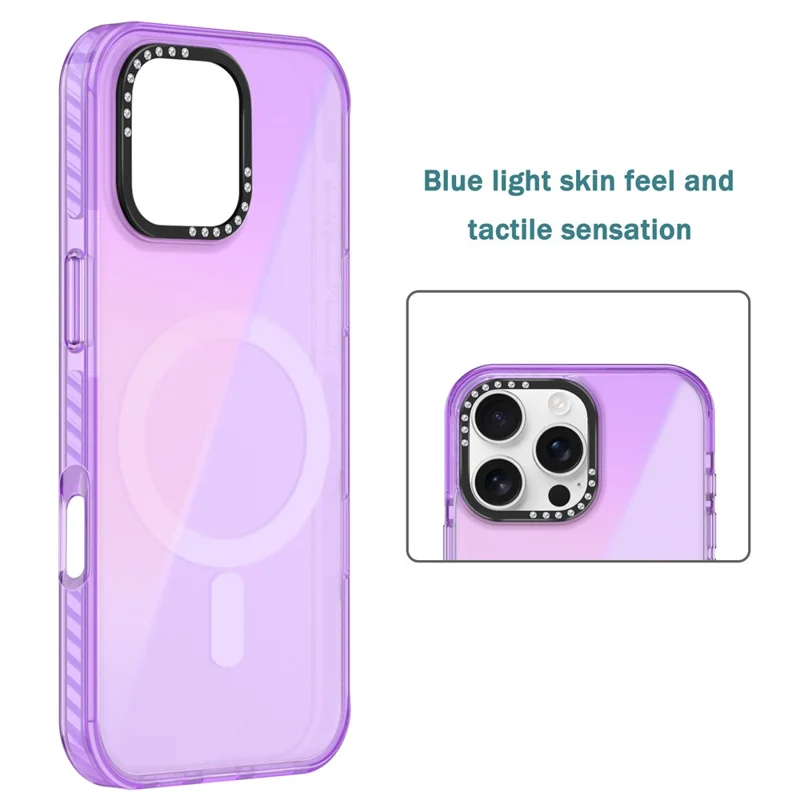 For iPhone 16 Pro Max Magnetic Case IMD TPU + PC Phone Back Cover with Metal Lens Frame - Purple