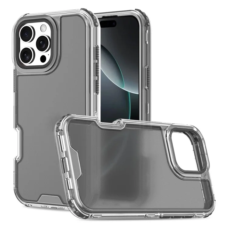 For iPhone 16 Pro Max Case Detachable Design Soft TPU + Clear PC Phone Back Cover - Black