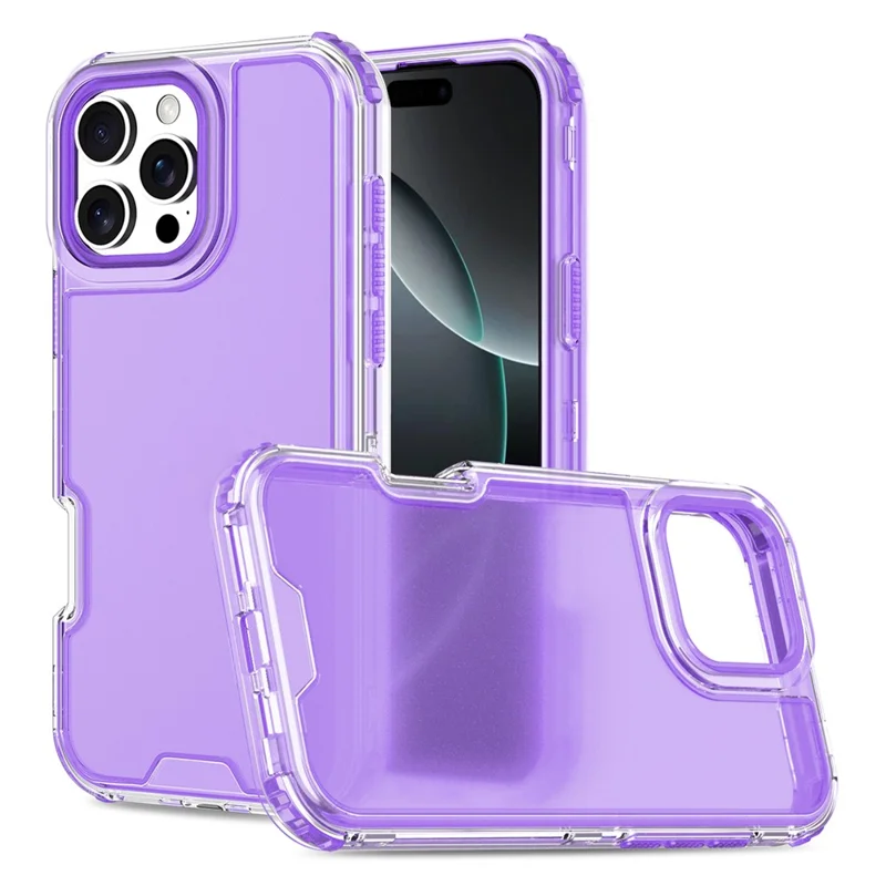 For iPhone 16 Pro Max Case Detachable Design Soft TPU + Clear PC Phone Back Cover - Purple