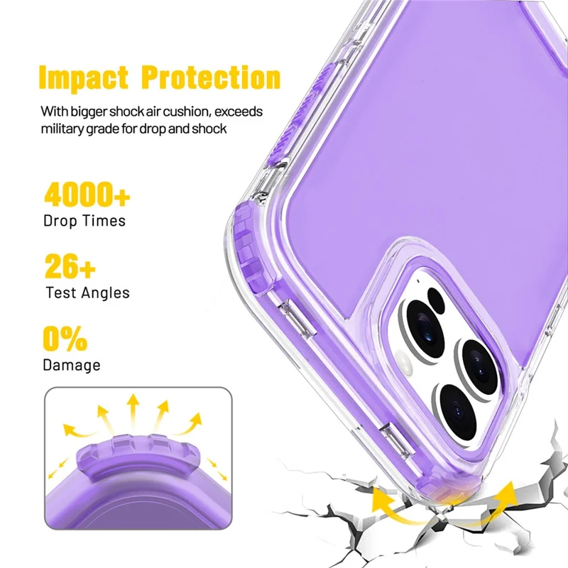 For iPhone 16 Pro Max Case Detachable Design Soft TPU + Clear PC Phone Back Cover - Purple