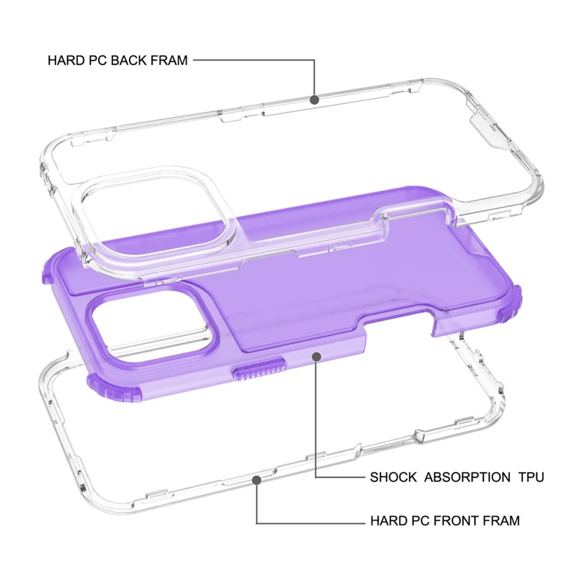For iPhone 16 Pro Max Case Detachable Design Soft TPU + Clear PC Phone Back Cover - Purple