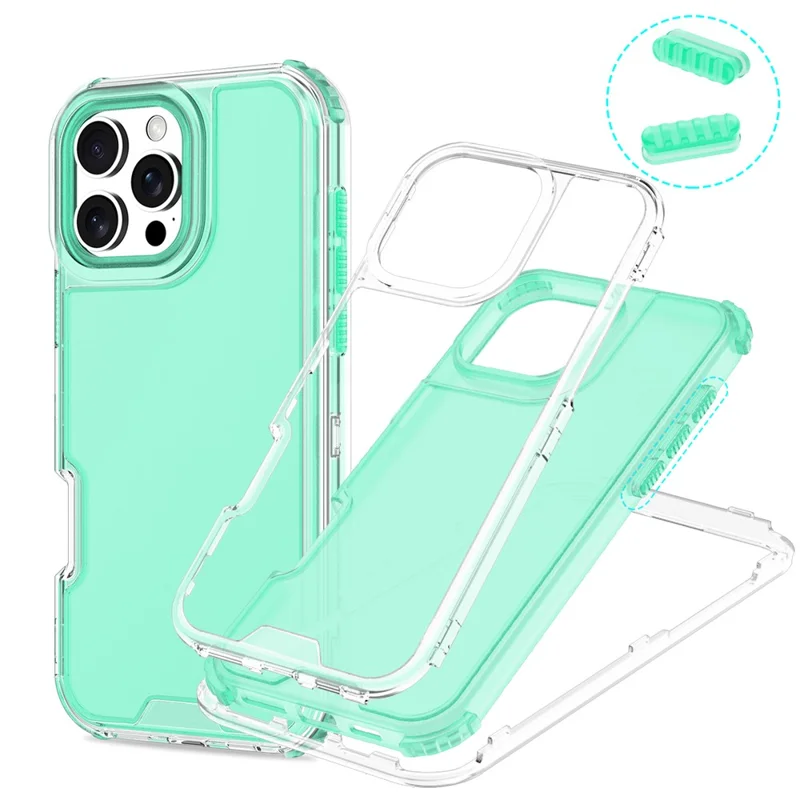 For iPhone 16 Pro Max Case Detachable Design Soft TPU + Clear PC Phone Back Cover - Mint Green