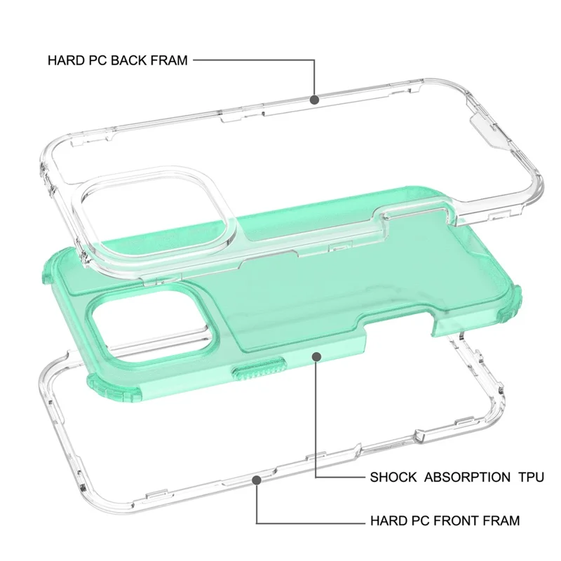 For iPhone 16 Pro Max Case Detachable Design Soft TPU + Clear PC Phone Back Cover - Mint Green