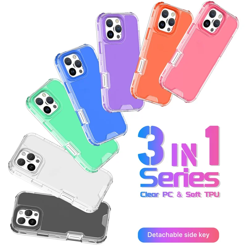 For iPhone 16 Pro Max Case Detachable Design Soft TPU + Clear PC Phone Back Cover - Mint Green