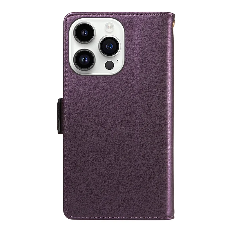 For iPhone 14 Pro Max Case with Multi-Card Holder and Strap PU Leather Phone Cover Stand - Purple