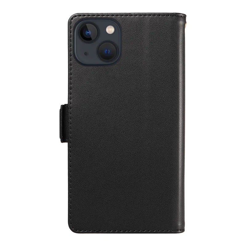 For iPhone 14 Plus Case with Multi-Card Holder and Strap PU Leather Phone Cover Stand - Black