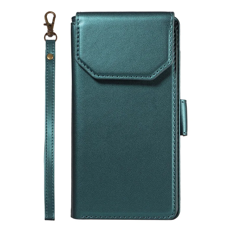 For iPhone 15 Pro Case with Multi-Card Holder and Strap PU Leather Phone Cover Stand - Green