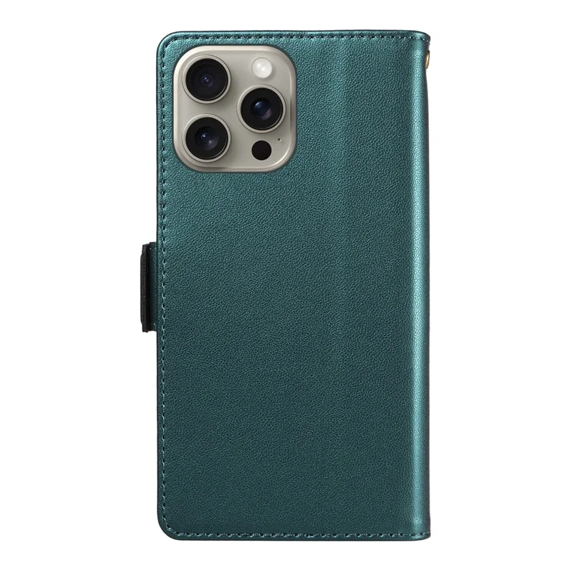 For iPhone 15 Pro Case with Multi-Card Holder and Strap PU Leather Phone Cover Stand - Green