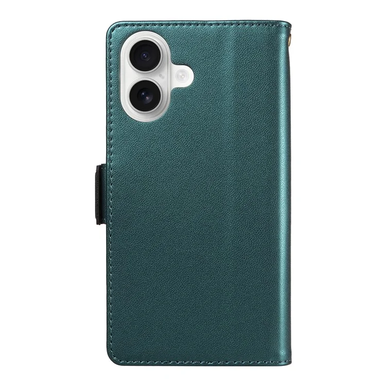 For iPhone 16 Case with Multi-Card Holder and Strap PU Leather Phone Cover Stand - Green