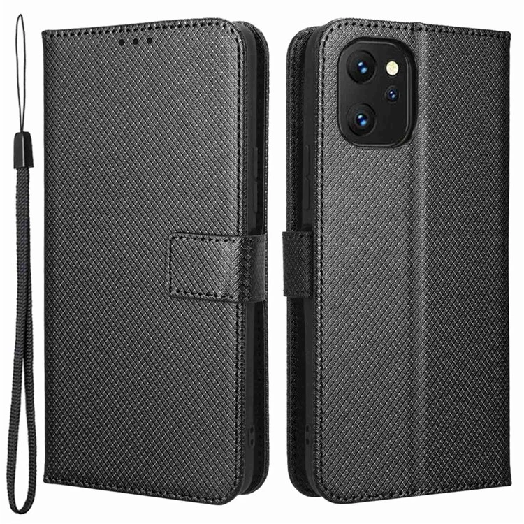 Para Umidigi F3 4g / F3 5G / F3 SE / F3S Wallet Telephip Texture Texture PU Cuero Cubierta a Prueba de Amortiguadores Con Soporte - Negro