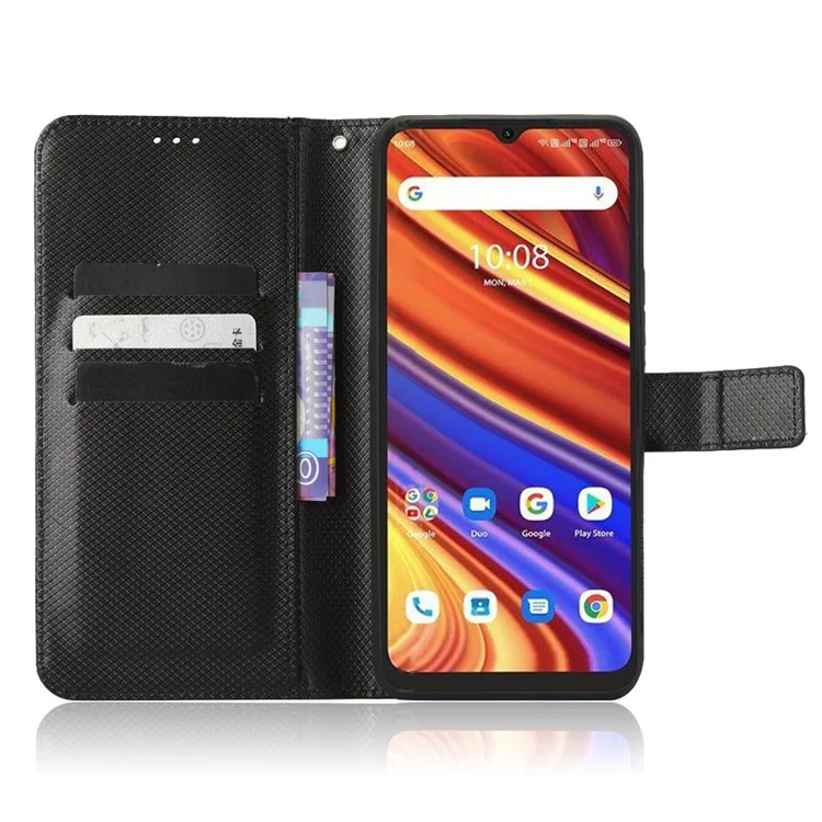 Para Umidigi F3 4g / F3 5G / F3 SE / F3S Wallet Telephip Texture Texture PU Cuero Cubierta a Prueba de Amortiguadores Con Soporte - Negro