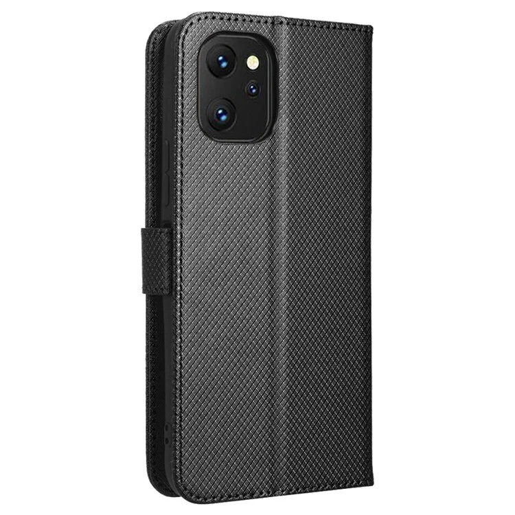 Para Umidigi F3 4g / F3 5G / F3 SE / F3S Wallet Telephip Texture Texture PU Cuero Cubierta a Prueba de Amortiguadores Con Soporte - Negro