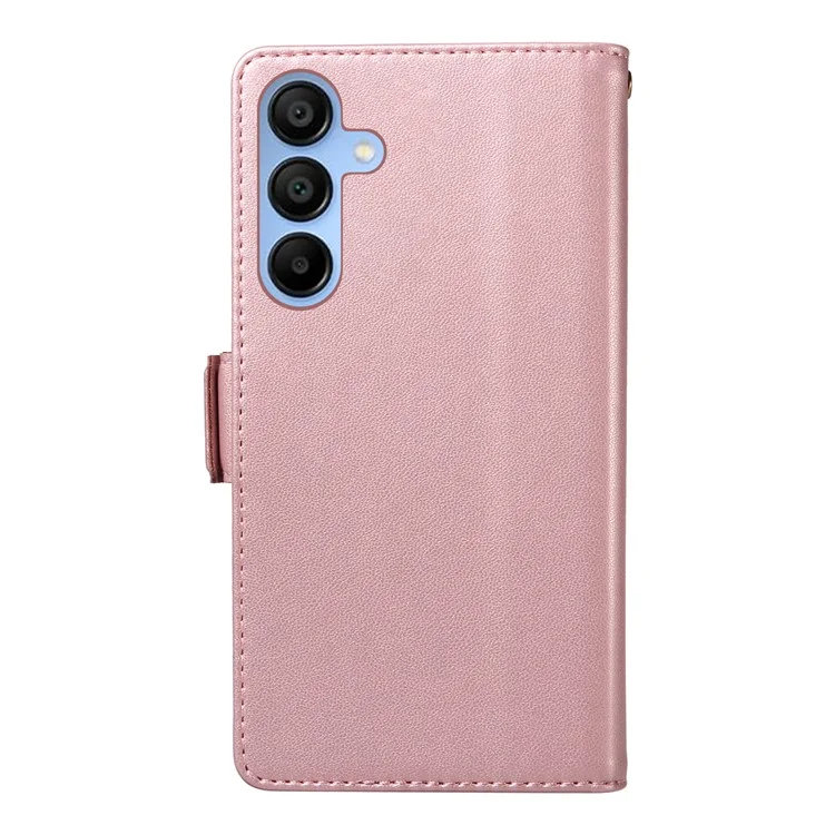 For Samsung Galaxy A15 5G / A15 4G Case with Multi-Card Holder and Strap PU Leather Phone Cover Stand - Rose Gold