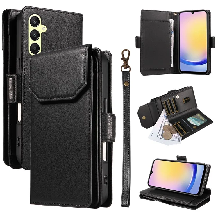 Funda para Samsung Galaxy A25 5G (Global) (161,0 x 76,5 x 8,3 mm) con soporte para tarjetas Tapa de cuero sintético Funda para teléfono móvil - Negro