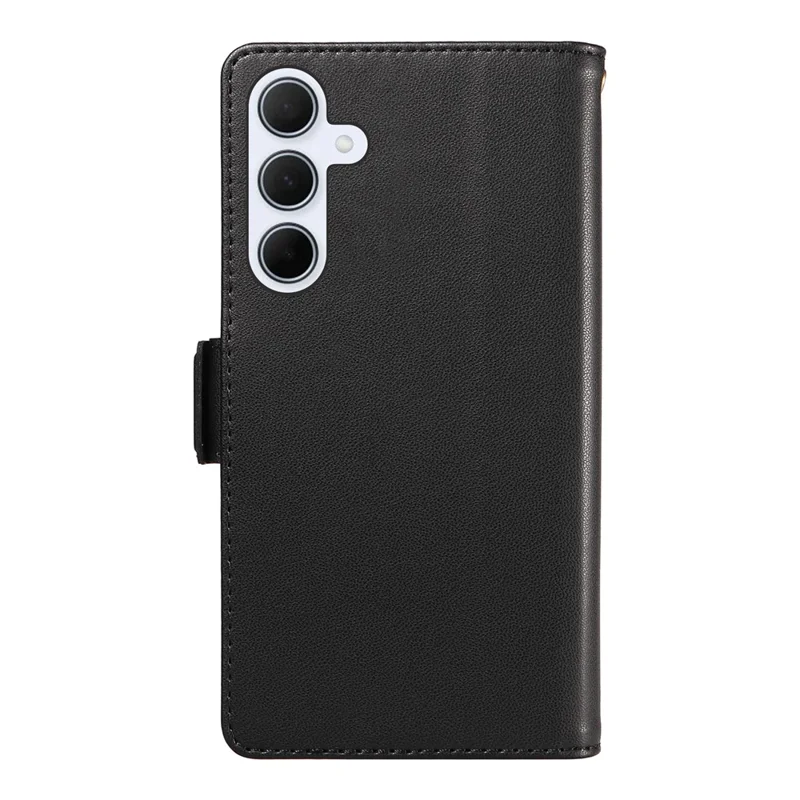 For Samsung Galaxy A55 5G Case with Multi-Card Holder and Strap PU Leather Phone Cover Stand - Black