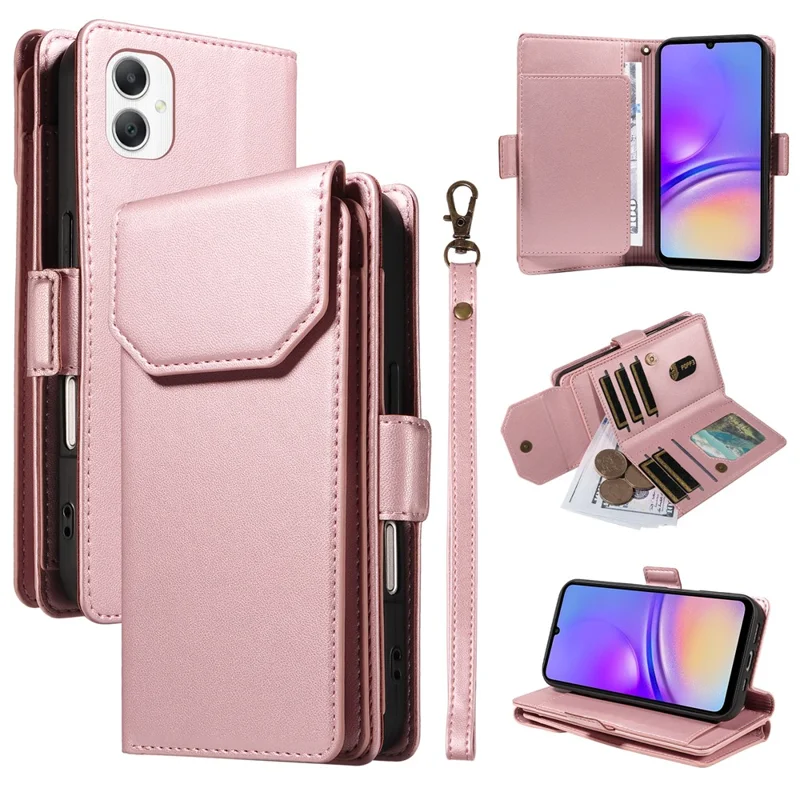 Cover per Samsung Galaxy A06 con Porta Carte e Supporto, in Pelle PU con Chiusura a Libro - Oro Rosa
