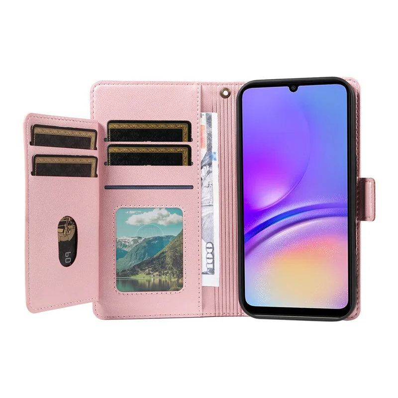 Cover per Samsung Galaxy A06 con Porta Carte e Supporto, in Pelle PU con Chiusura a Libro - Oro Rosa