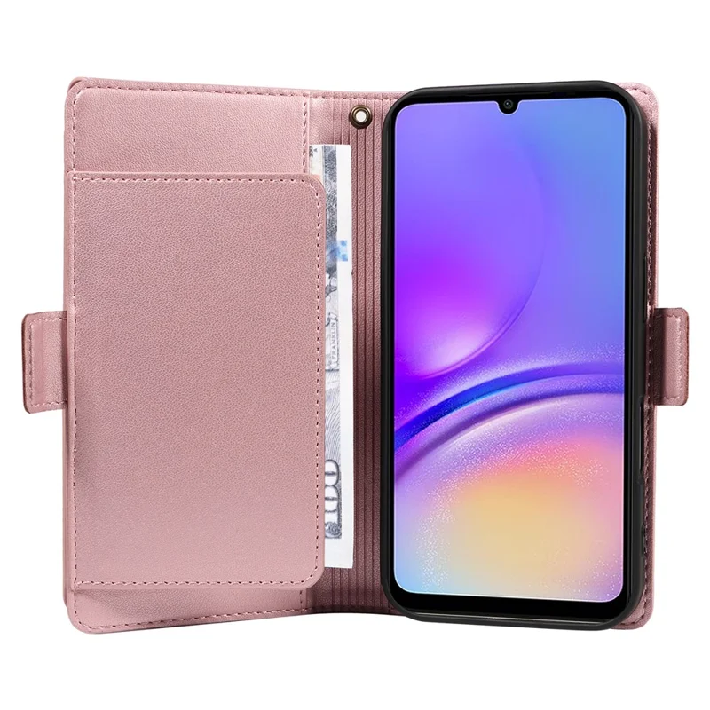 Cover per Samsung Galaxy A06 con Porta Carte e Supporto, in Pelle PU con Chiusura a Libro - Oro Rosa