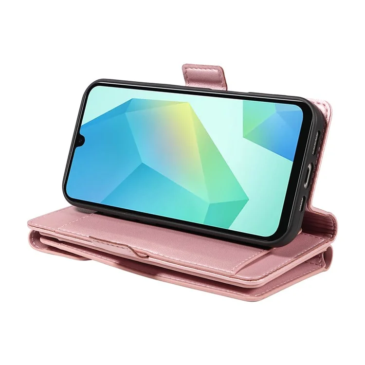 For Samsung Galaxy A26 5G / A16 5G / A16 4G Case with Multi-Card Holder and Strap PU Leather Phone Cover Stand - Rose Gold