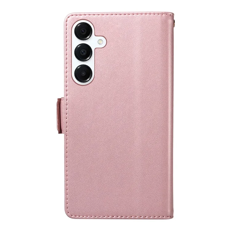 For Samsung Galaxy A26 5G / A16 5G / A16 4G Case with Multi-Card Holder and Strap PU Leather Phone Cover Stand - Rose Gold