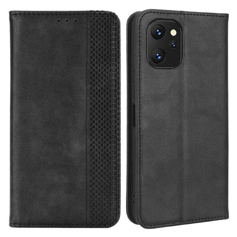 Etui portfelowe na telefon Umidigi F3 4G / F3 5G / F3 SE / F3S, odporno na wstrząsy, folio, pokrywa typu flip, magnetyczne automatyczne zamykanie, retro, nadruk wzoru, skórzane PU z podstawką – Czarny