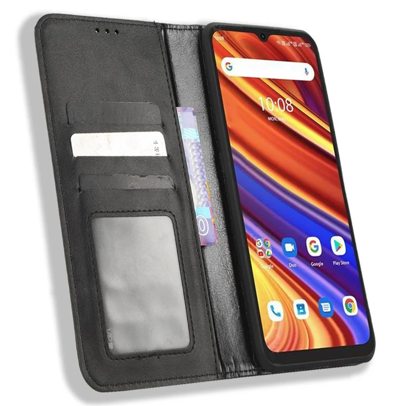 Etui portfelowe na telefon Umidigi F3 4G / F3 5G / F3 SE / F3S, odporno na wstrząsy, folio, pokrywa typu flip, magnetyczne automatyczne zamykanie, retro, nadruk wzoru, skórzane PU z podstawką – Czarny