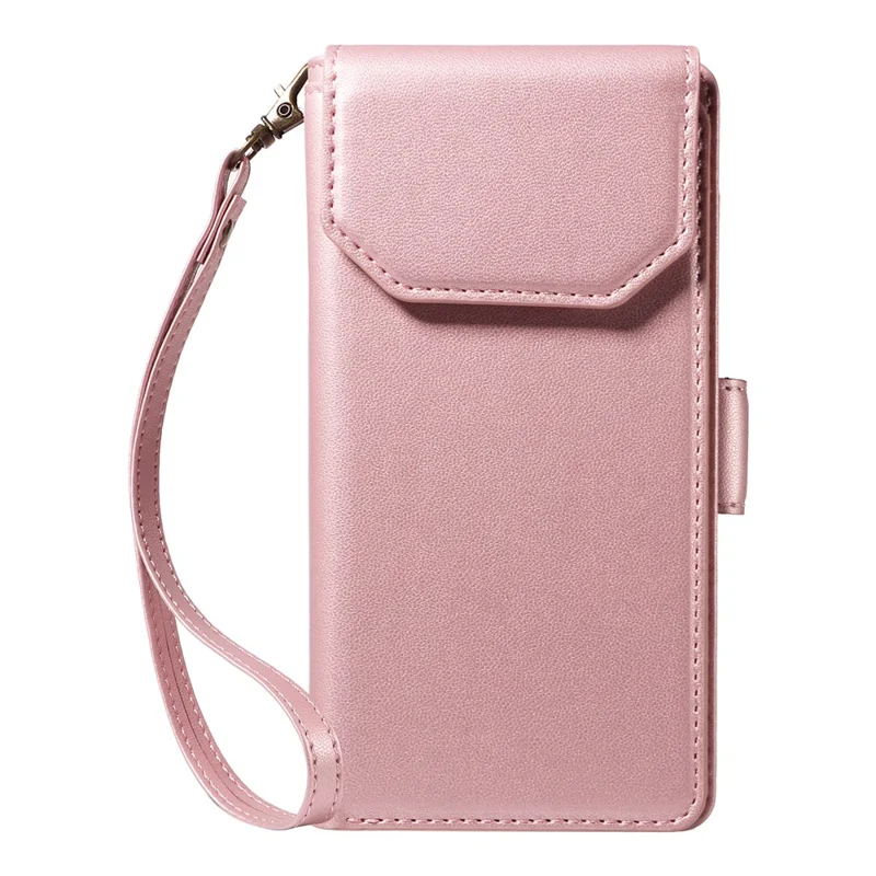 For Samsung Galaxy S23 Ultra Case with Multi-Card Holder and Strap PU Leather Phone Cover Stand - Rose Gold