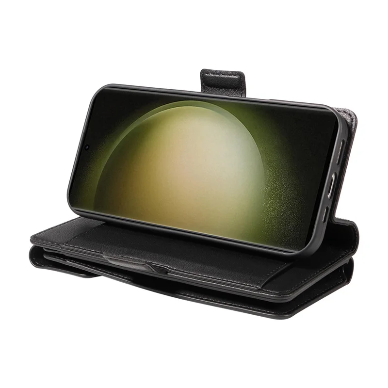 For Samsung Galaxy S23 Ultra Case with Multi-Card Holder and Strap PU Leather Phone Cover Stand - Black