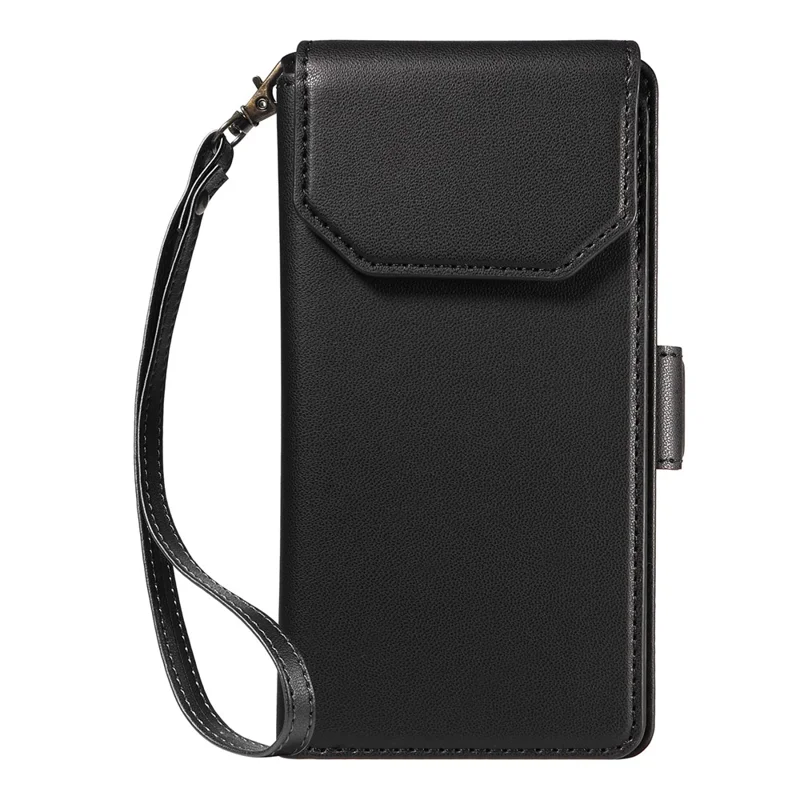 For Samsung Galaxy S23 Ultra Case with Multi-Card Holder and Strap PU Leather Phone Cover Stand - Black